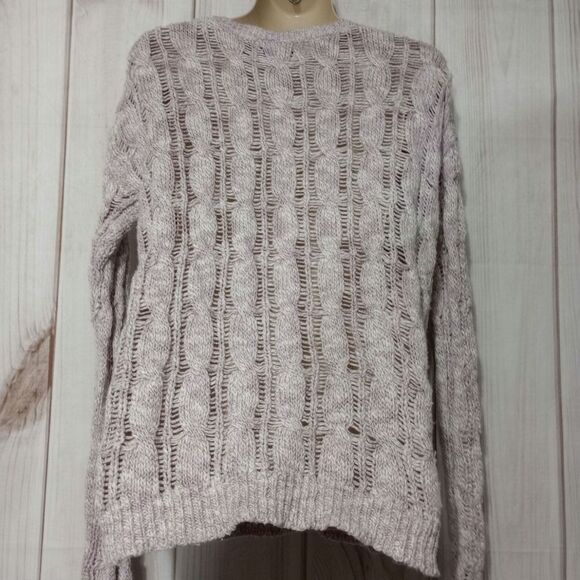 Womens Medium Knit Open Weave Pullover Sweater Long Sleeve Purple Lavender - Picture 2 of 5